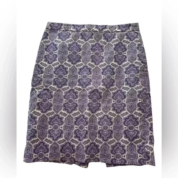 J. Crew Purple White Medallion Paisley Print Cotton No. 2 Pencil Skirt - Picture 2 of 9